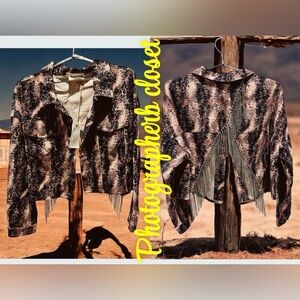 Western snake Printed Corduroy Jacket with Rhinestone back cut out with pockets